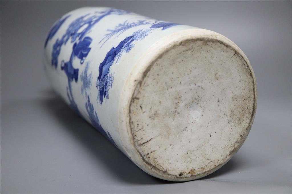 A Chinese Transitional blue and white sleeve vase, c.1640, 40cm high